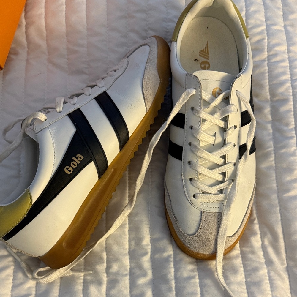 Gola White and Black Sneakers with Tan Sole